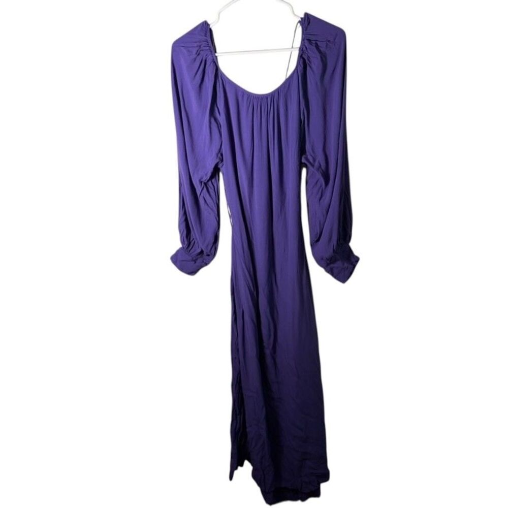Farm Rio Maxi Dress Women's Large Purple Open Back Tie Long Sleeve Scoop